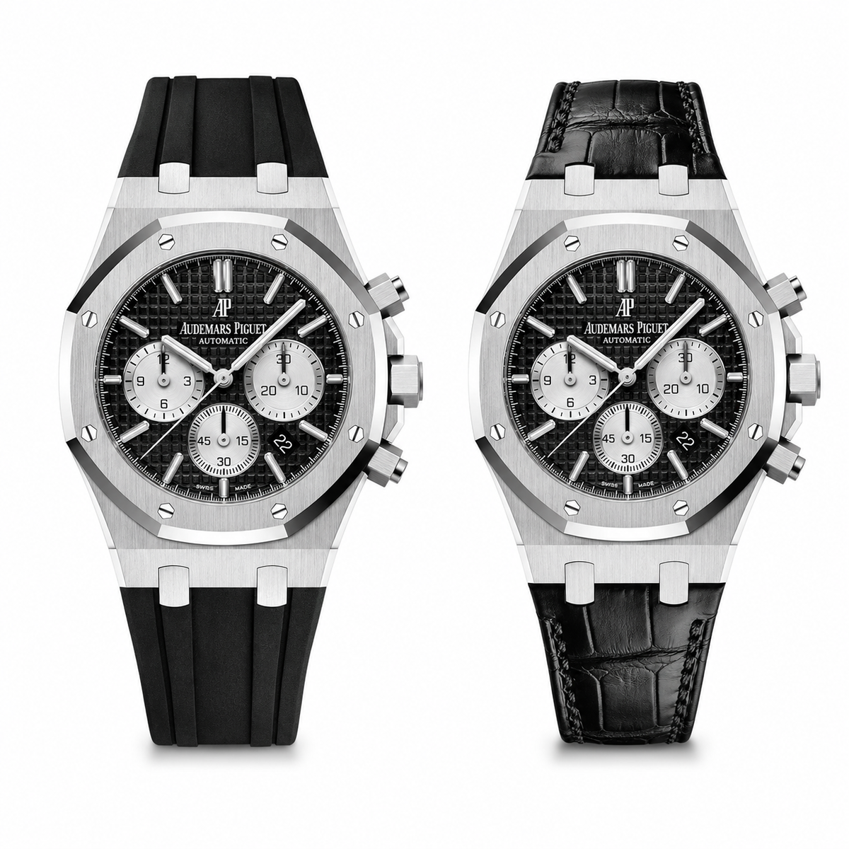 Set de 2 Bracelets AP – Caoutchouc et Cuir d'Alligator