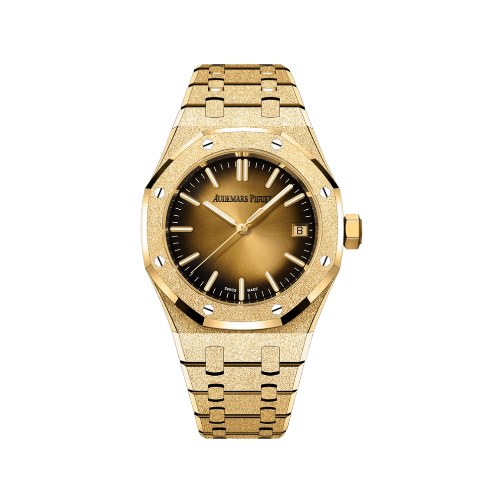 Audemars Piguet Royal Oak 15550BA.GG.1356BA.01 Frosted Gelbgold Geräuchertes Gelbes Zifferblatt