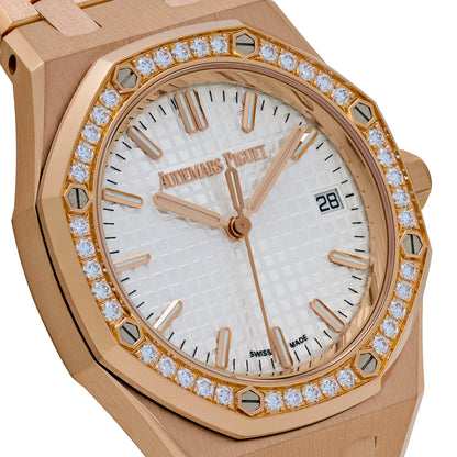 Audemars Piguet Royal Oak 77451OR.ZZ.1361OR.03 „Damen“ Rotgold Silberzifferblatt Diamantlünette