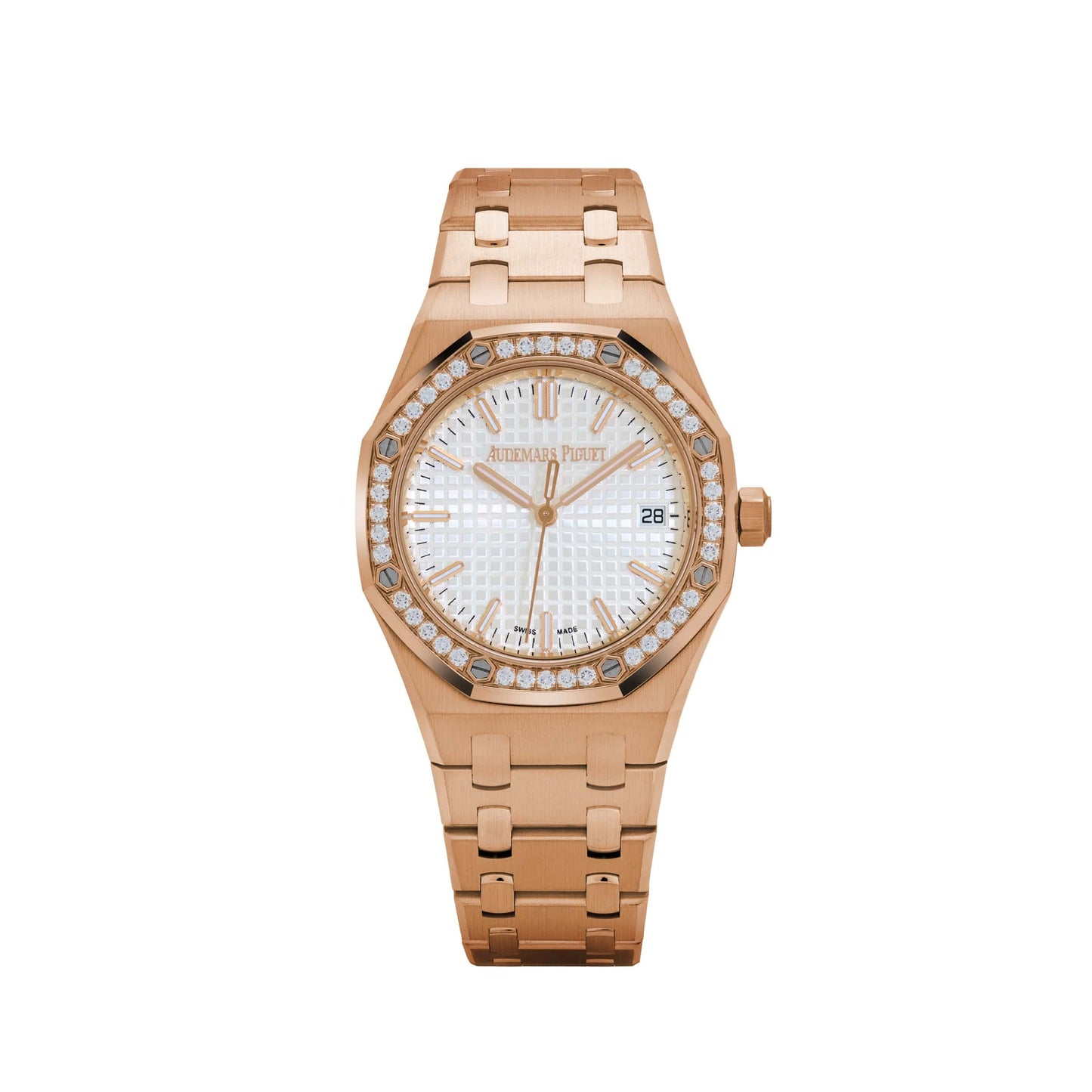 Audemars Piguet Royal Oak 77451OR.ZZ.1361OR.03 „Damen“ Rotgold Silberzifferblatt Diamantlünette