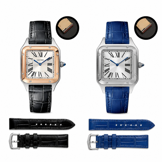 Cartier 2-Strap Set – Black & Blue Alligator Leather