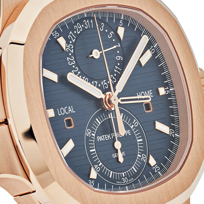 Patek Philippe Nautilus 3285 V3 –  5990/1R-001 Travel Time Flyback Chronograph Rose Gold Blue Dial (2025)